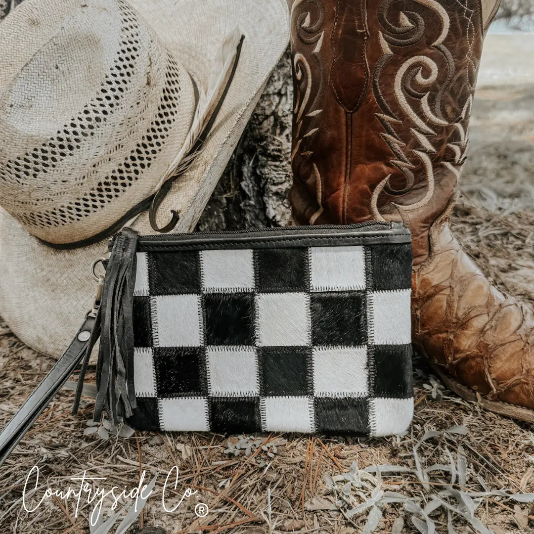 Stockyard Checkered Cowhide Wristlet Countryside Co.