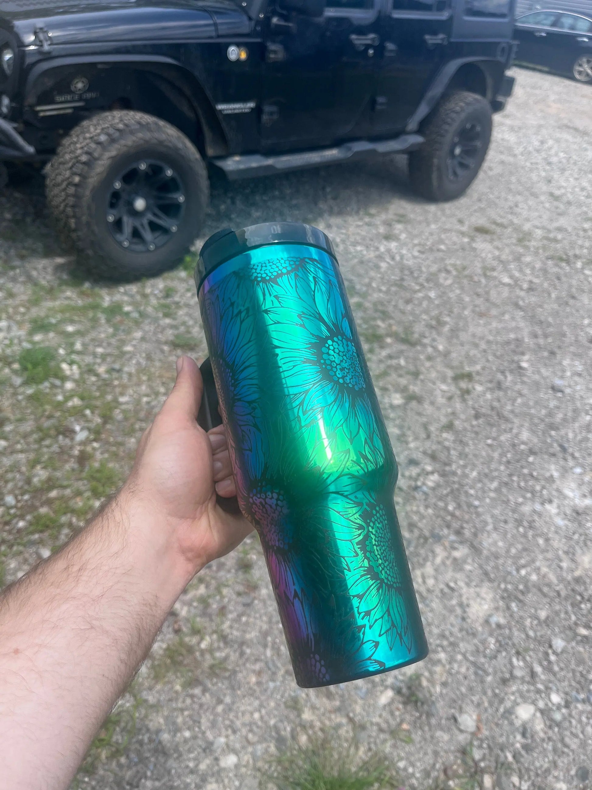 Rainbow Mirror Sunflower Tumbler - Laser Engraved 40oz Handmadeohio