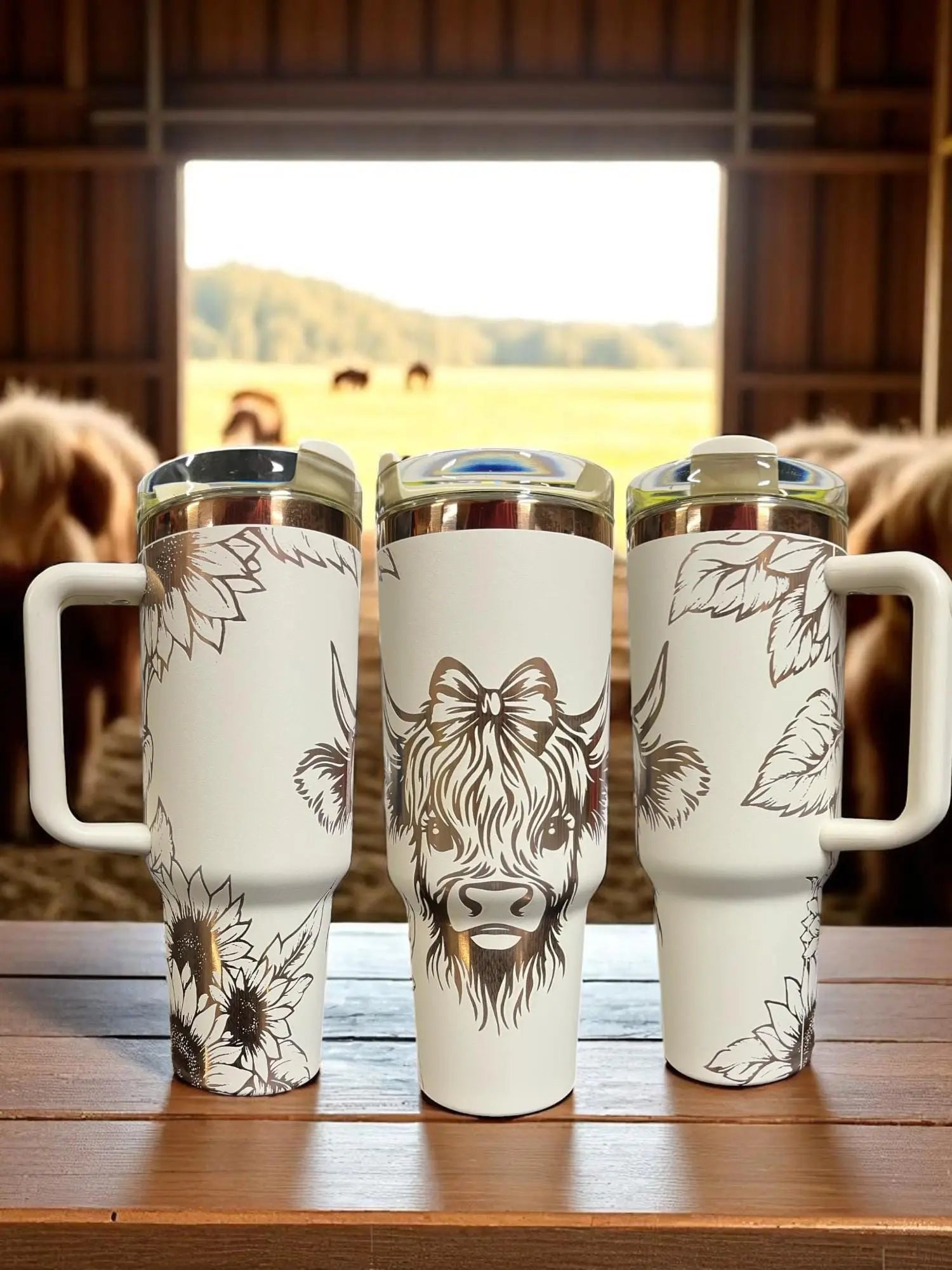 Highland Cow Tumbler 40oz Laser Engraved Vacuum Insulated Cup Rustic Scottish Gift Handmadeohio