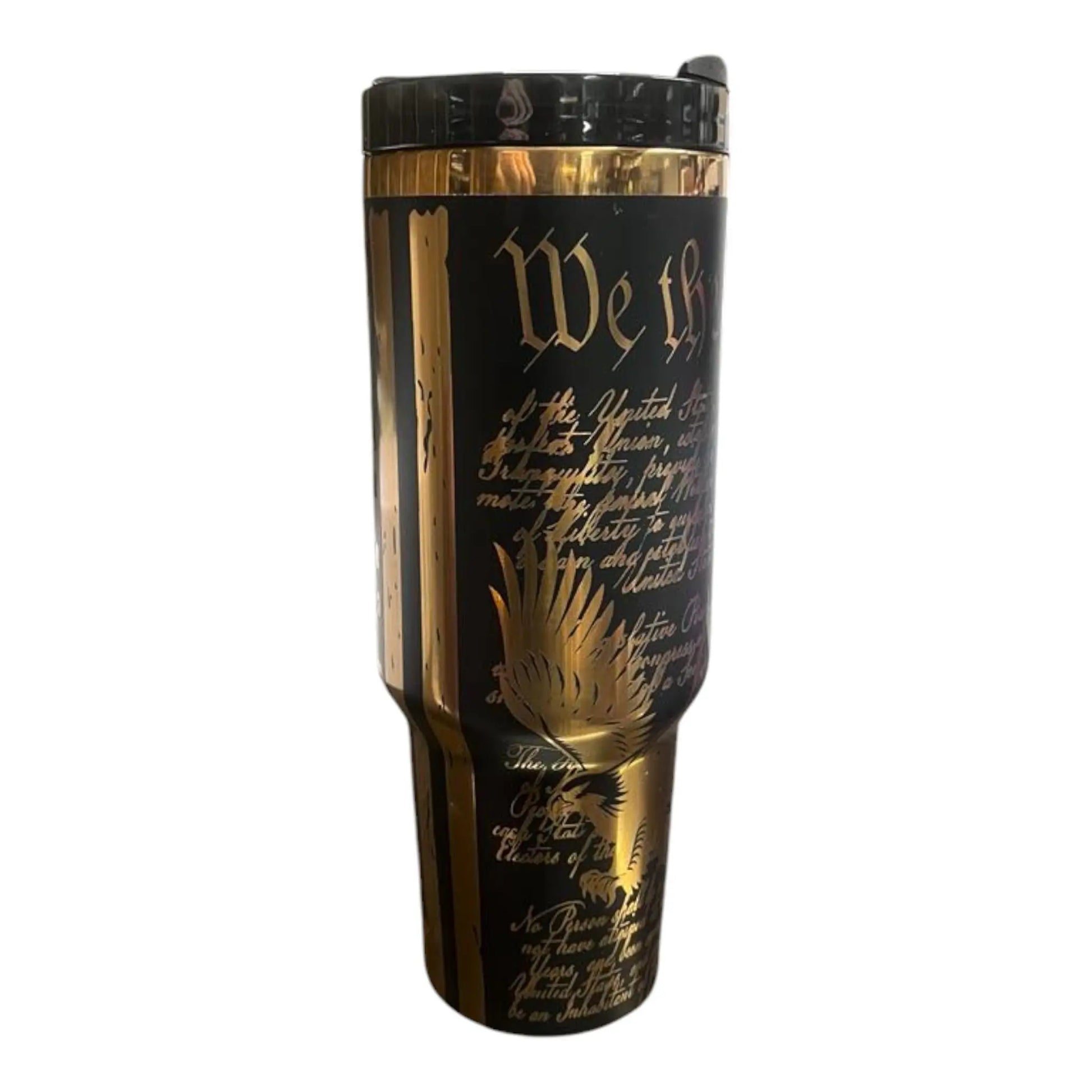 Patriotic 40oz Laser-Engraved Black Tumbler – American Flag & Constitution Design – Customizable USA-Themed Gift Handmadeohio
