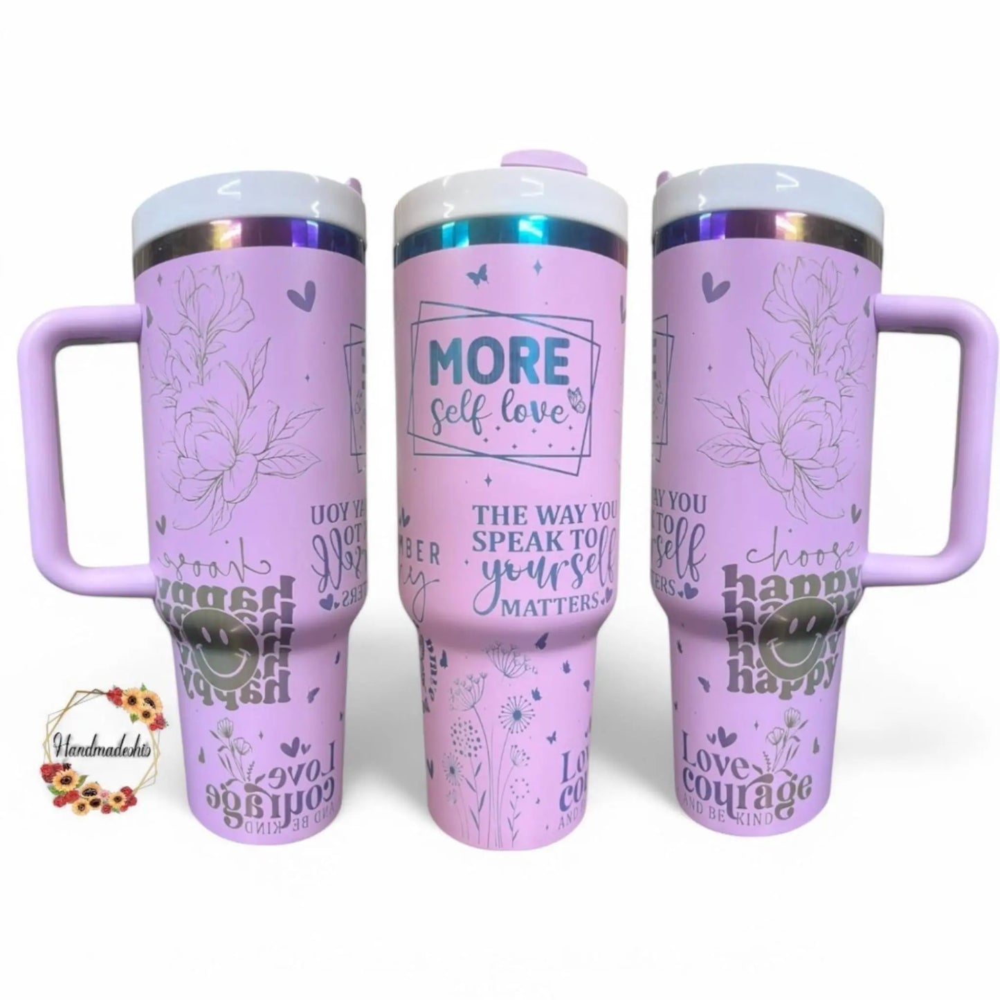 40oz Purple Tumbler Custom Laser-Engraved - Rainbow Reveal Affirmations Motivational Gift, Stainless Steel, Personalized Drinkware Handmadeohio