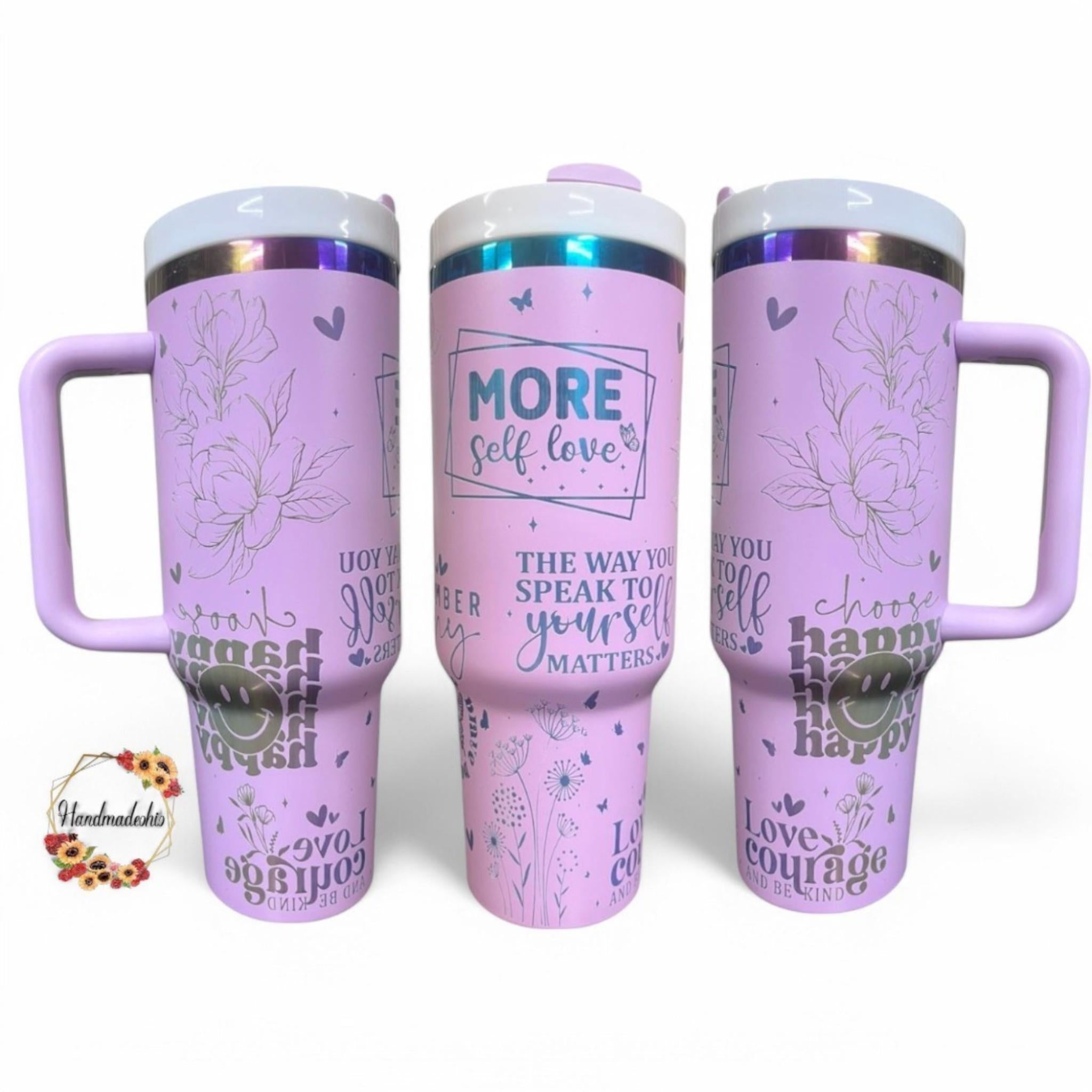 40oz Purple Tumbler Custom Laser-Engraved - Rainbow Reveal Affirmations Motivational Gift, Stainless Steel, Personalized Drinkware