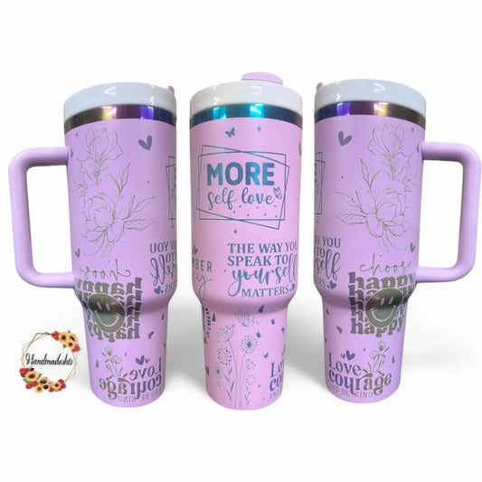40oz Purple Tumbler Custom Laser-Engraved - Rainbow Reveal Affirmations Motivational Gift, Stainless Steel, Personalized Drinkware Handmadeohio