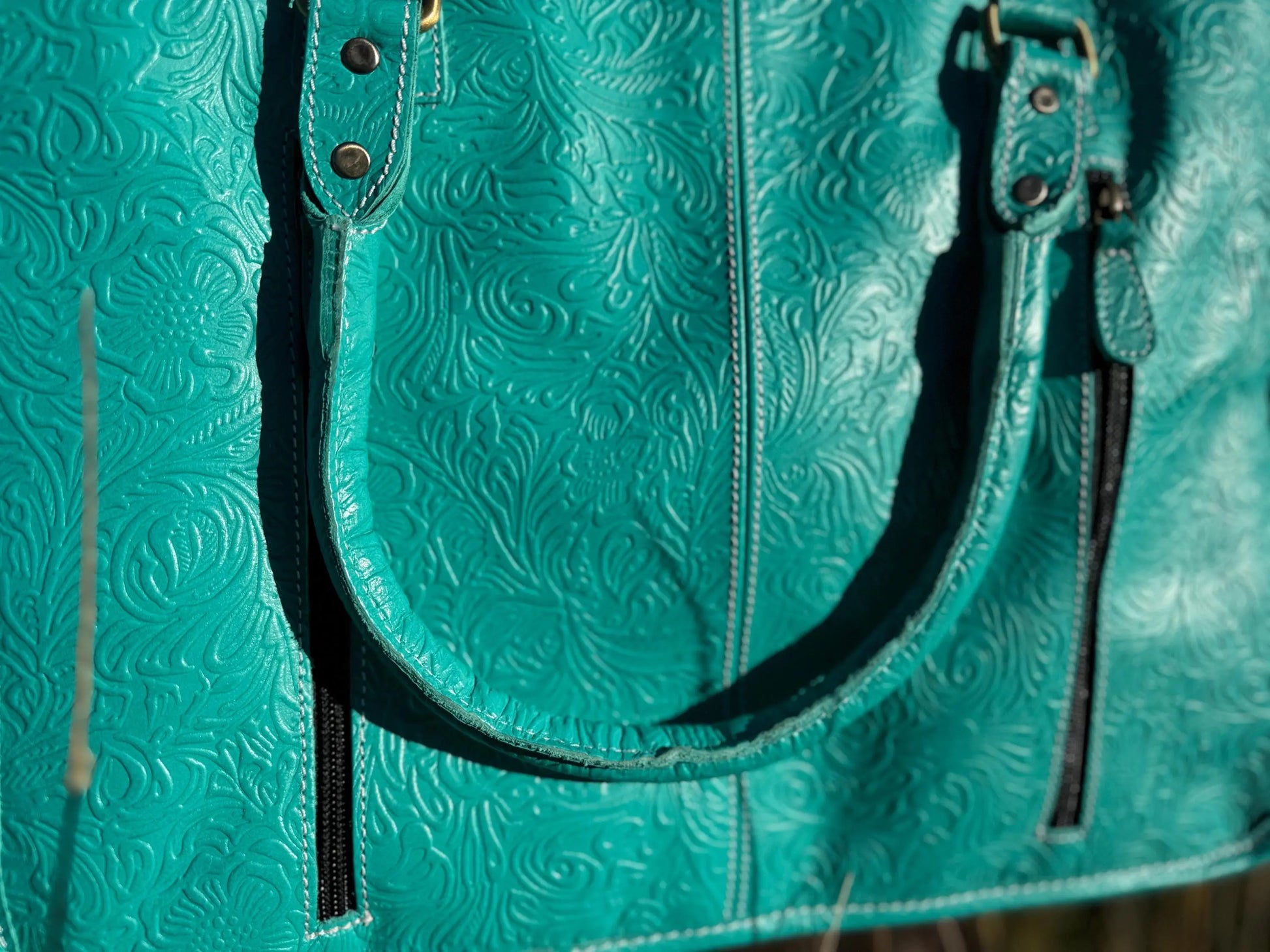 Genuine Western Leather Turquoise laptop messenger briefcase bag with tooled and embossed leather  by Double B Wild Rags CONCEAL and CARRY Double B Wild Rags