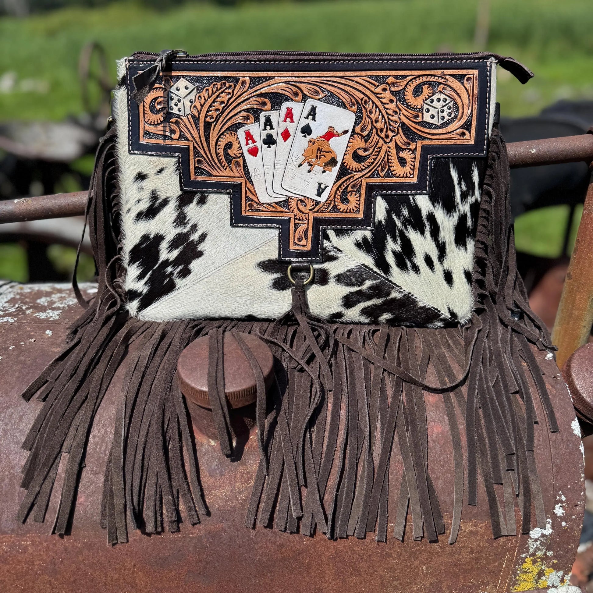 Genuine Western Cowhide Leather Purse and Clutch with Ace Cards and Dice painted details a Double B Wild Rags Exclusive Double B Wild Rags