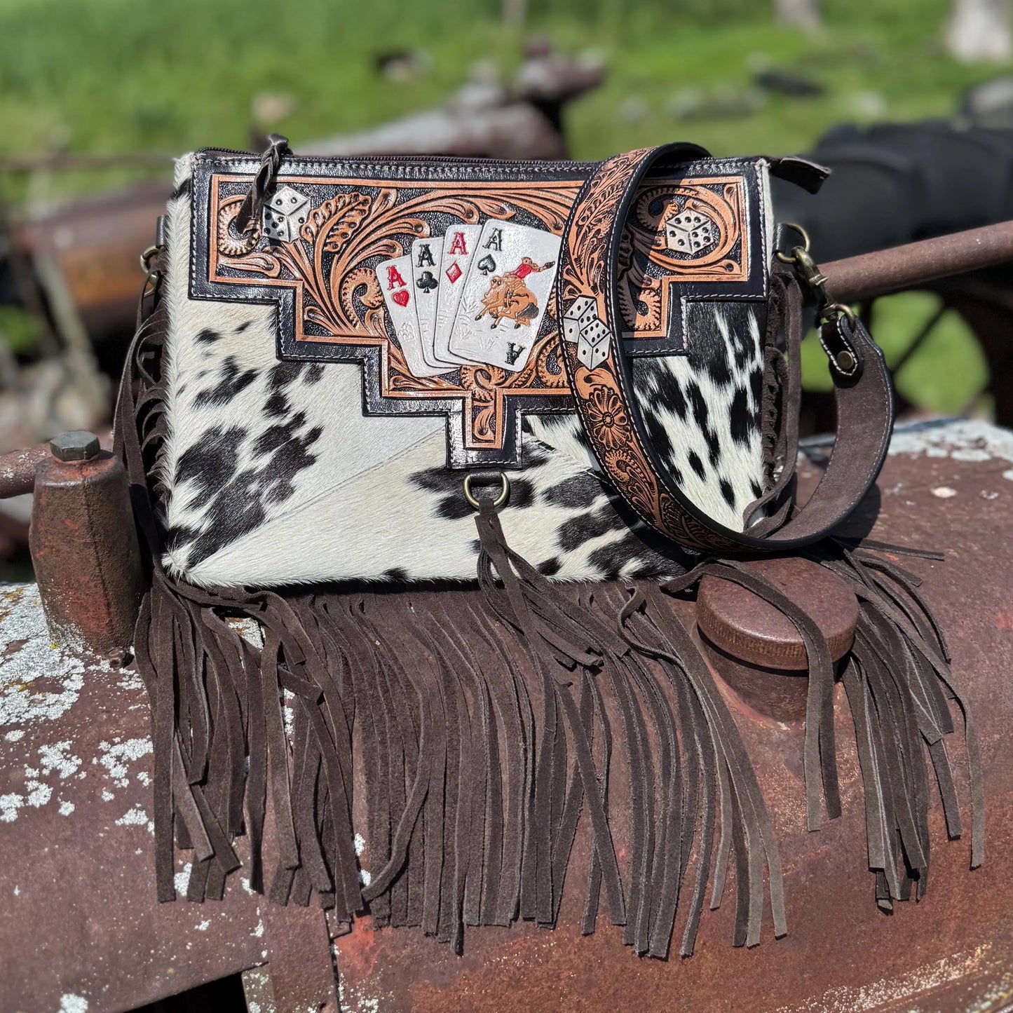 Genuine Western Cowhide Leather Purse and Clutch with Ace Cards and Dice painted details a Double B Wild Rags Exclusive Double B Wild Rags