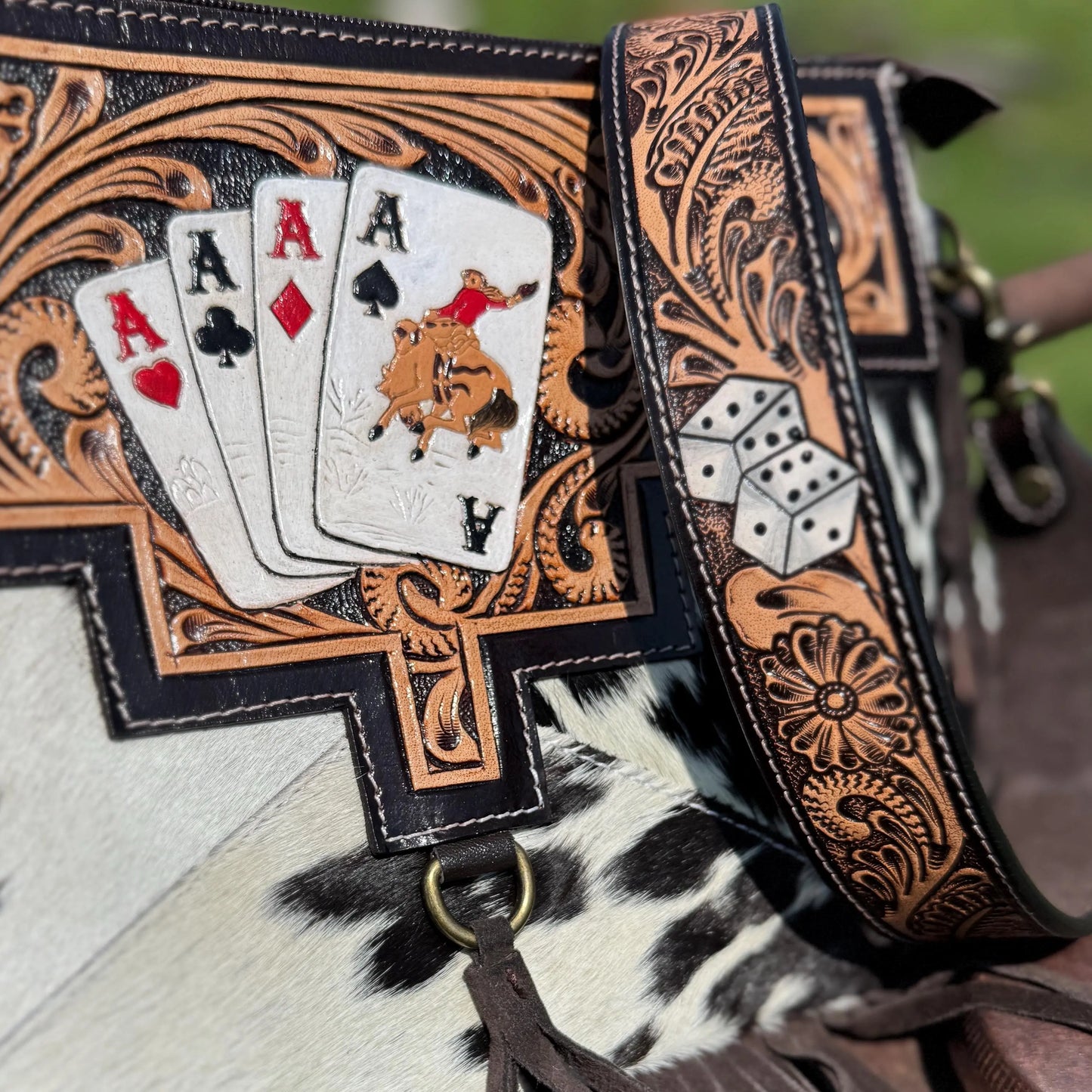 Genuine Western Cowhide Leather Purse and Clutch with Ace Cards and Dice painted details a Double B Wild Rags Exclusive Double B Wild Rags