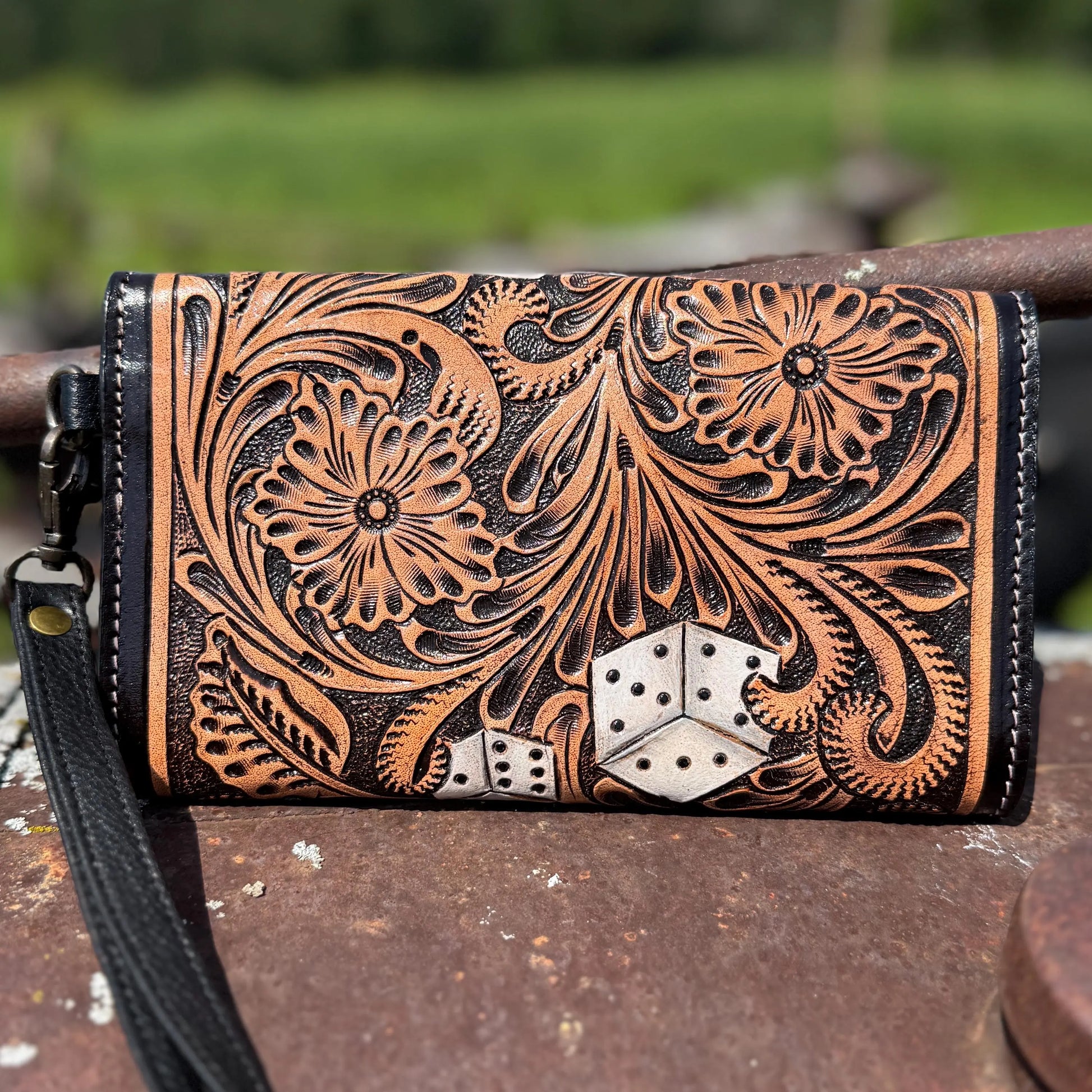 Genuine Western Cowhide Leather Purse and Clutch with Ace Cards and Dice painted details a Double B Wild Rags Exclusive Double B Wild Rags