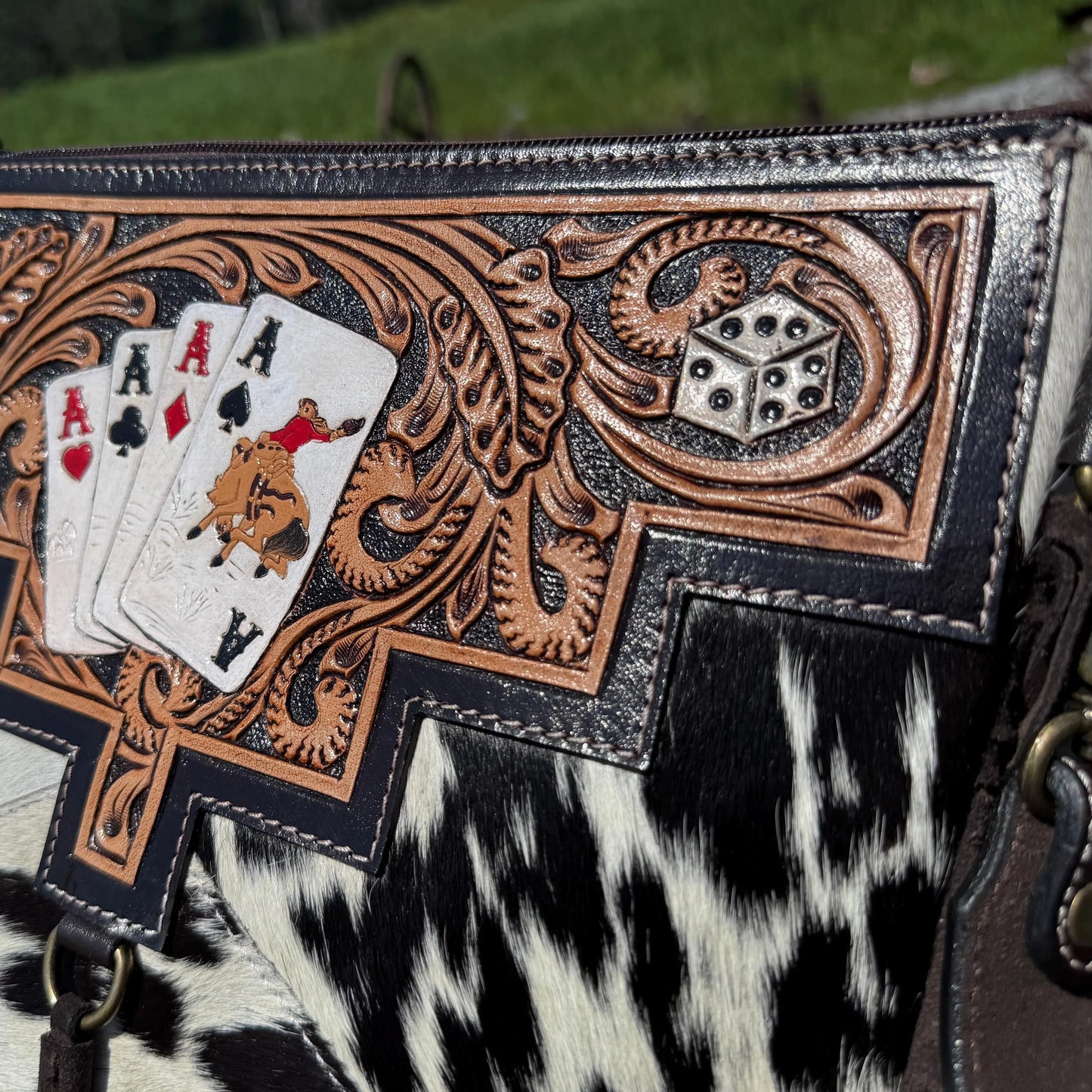 Genuine Western Cowhide Leather Purse and Clutch with Ace Cards and Dice painted details a Double B Wild Rags Exclusive Double B Wild Rags
