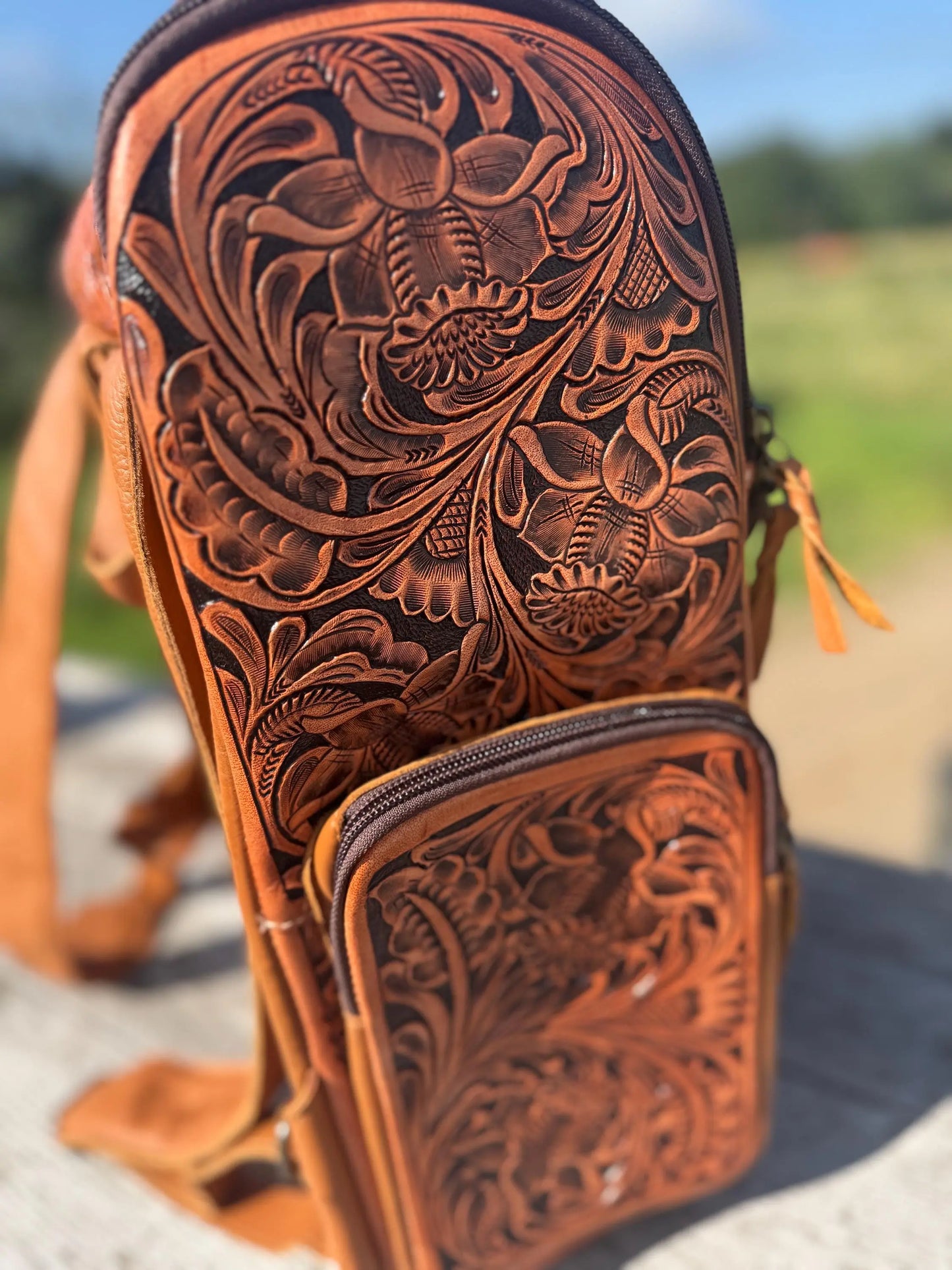 Fully Tooled Western Backpack Genuine Leather Diaper Bag Personal Item carry-on luggage by Double B Wild Rags Double B Wild Rags