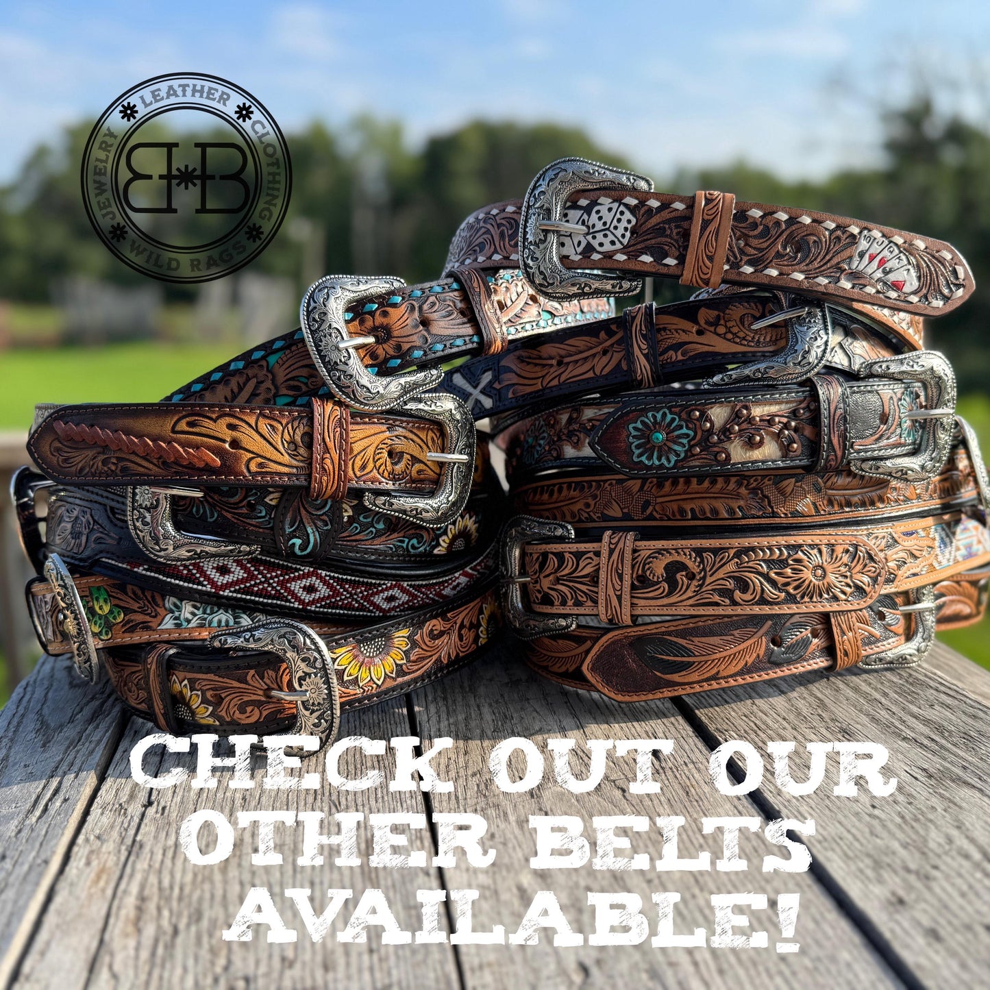 Genuine Leather Western Belt with cutout floral details by Double B Wild Rags