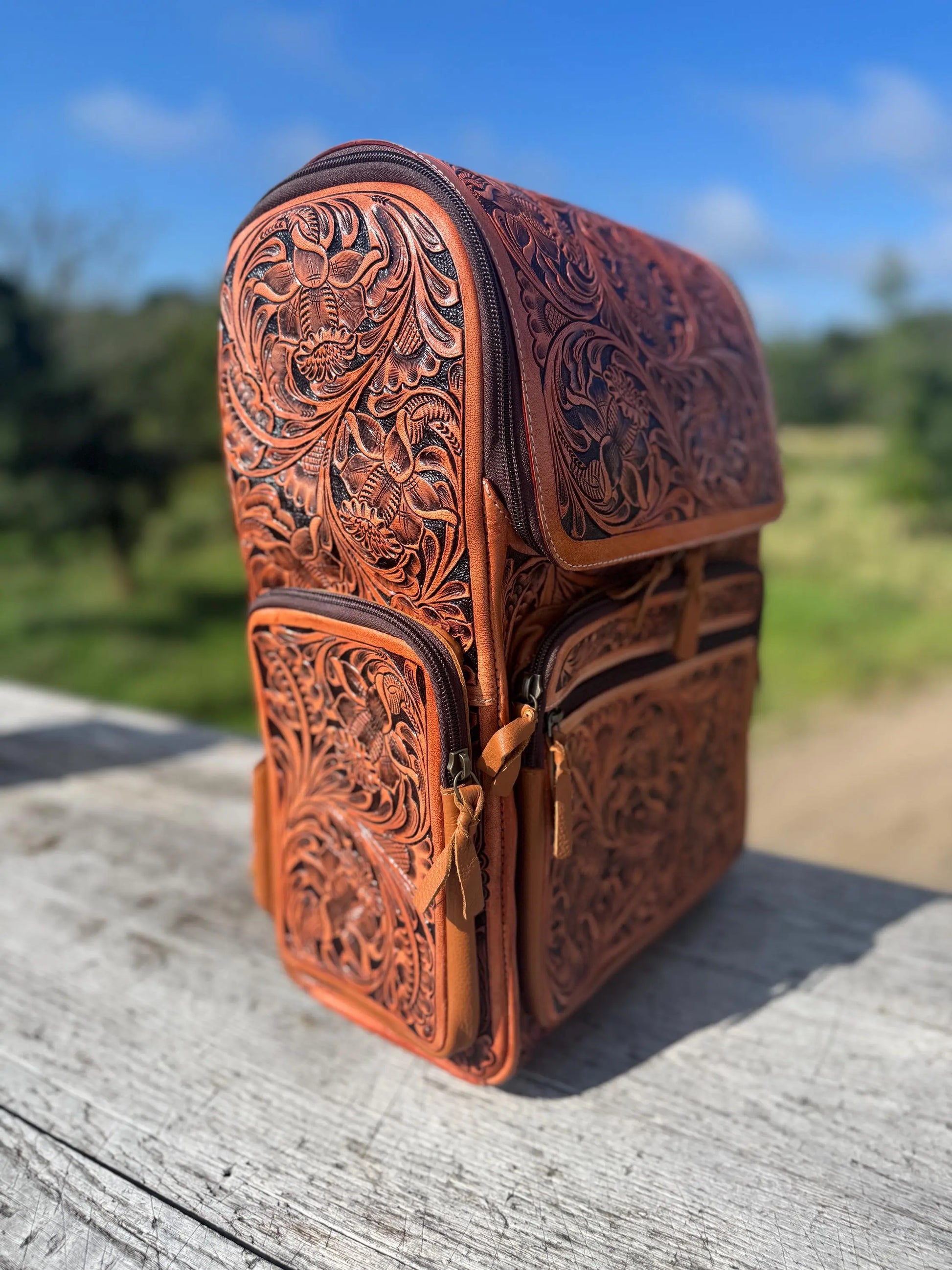 Fully Tooled Western Backpack Genuine Leather Diaper Bag Personal Item carry-on luggage by Double B Wild Rags Double B Wild Rags