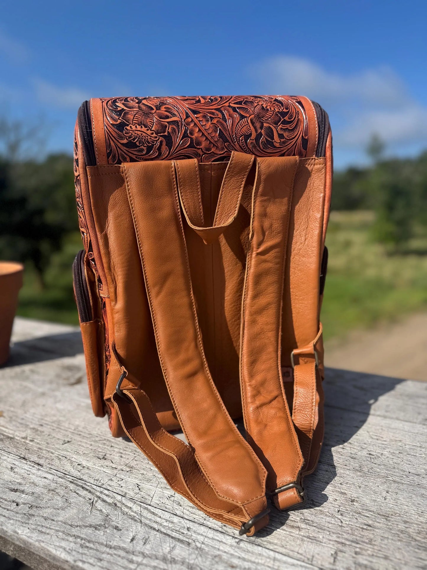 Fully Tooled Western Backpack Genuine Leather Diaper Bag Personal Item carry-on luggage by Double B Wild Rags Double B Wild Rags
