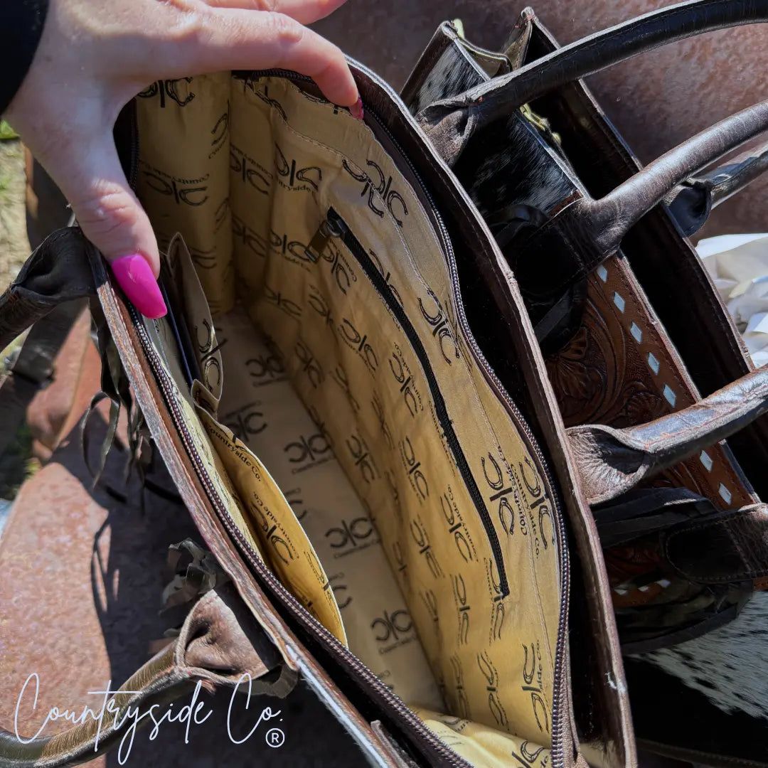 Jesse Conceal Carry Cowhide and Tooled Leather Handbag Countryside Co.