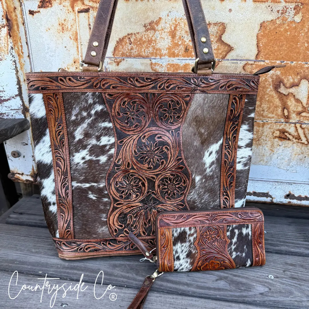 Lucille Cowhide Tooled Leather Wallet Wristlet Countryside Co.