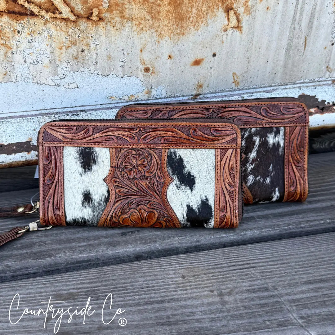 Lucille Cowhide Tooled Leather Wallet Wristlet Countryside Co.