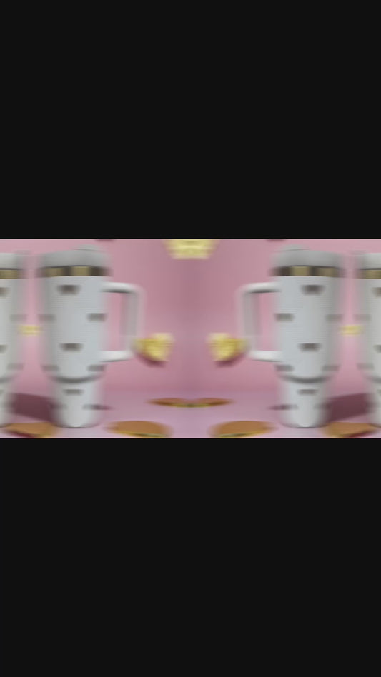 White & Gold Laser Engraved 40oz Tumbler