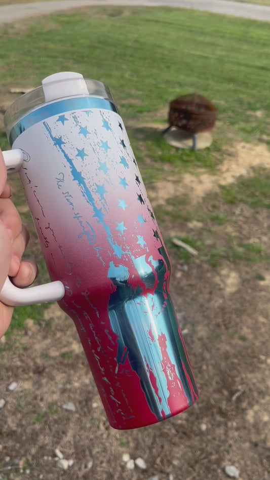 40oz Patriotic American Flag Tumbler – Laser Engraved Stars & Stripes Stainless Steel Mug