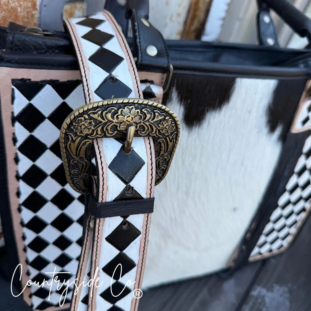 Tinsley Checkered Leather Cowhide Conceal Carry Tote, Computer Bag Countryside Co.
