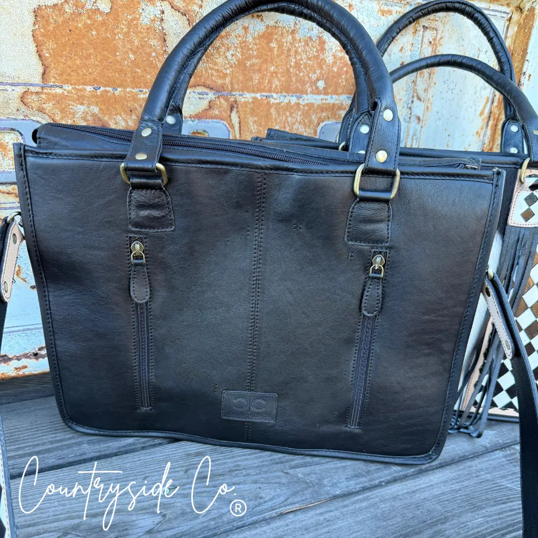 Tinsley Checkered Leather Cowhide Conceal Carry Tote, Computer Bag Countryside Co.