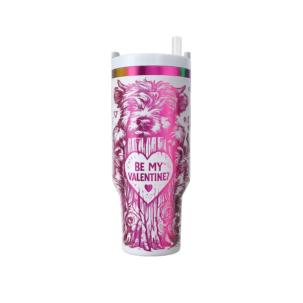 Be My Valentine Cow-Themed 40oz Tumbler with Handle - Handmadeohio