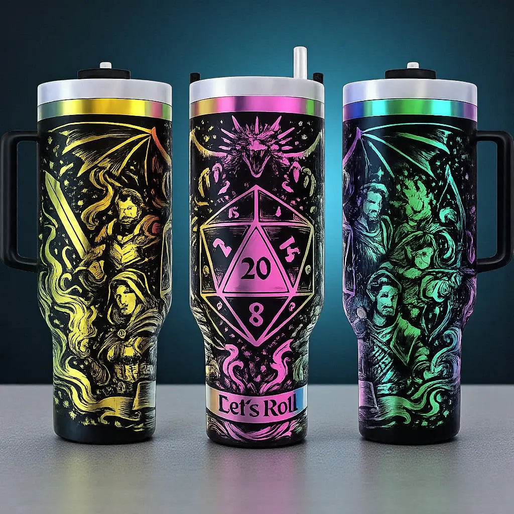 🎲 Fantasy “Let’s Roll” 40oz Tumbler with Handle Handmadeohio