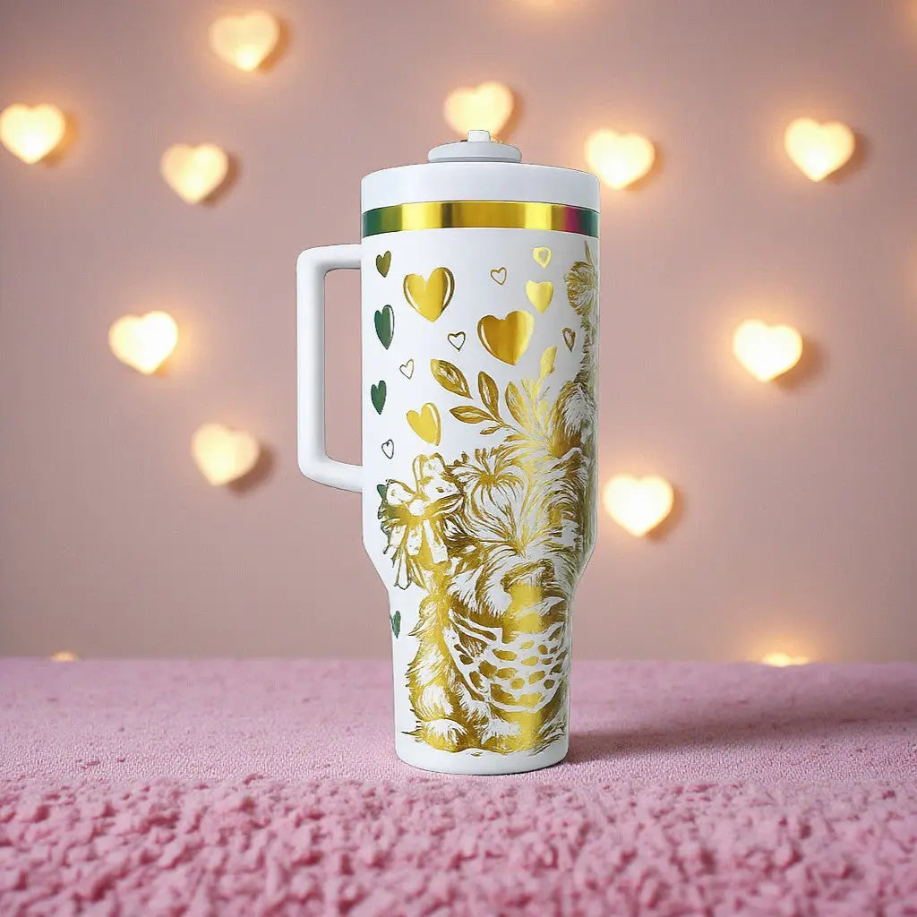 Be My Valentine Cow-Themed 40oz Tumbler with Handle - Handmadeohio