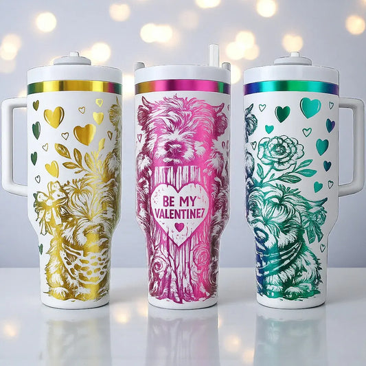 Be My Valentine Cow-Themed 40oz Tumbler with Handle - Handmadeohio