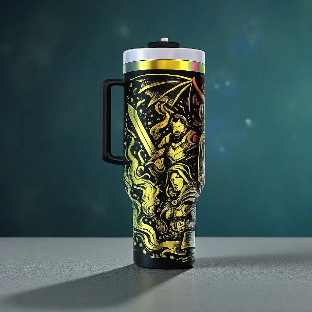 🎲 Fantasy “Let’s Roll” 40oz Tumbler with Handle Handmadeohio