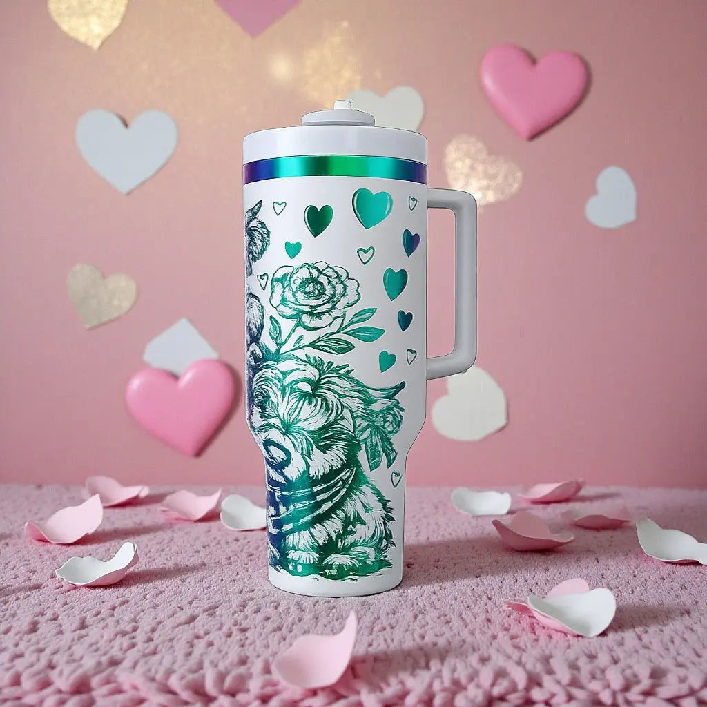 Be My Valentine Cow-Themed 40oz Tumbler with Handle - Handmadeohio