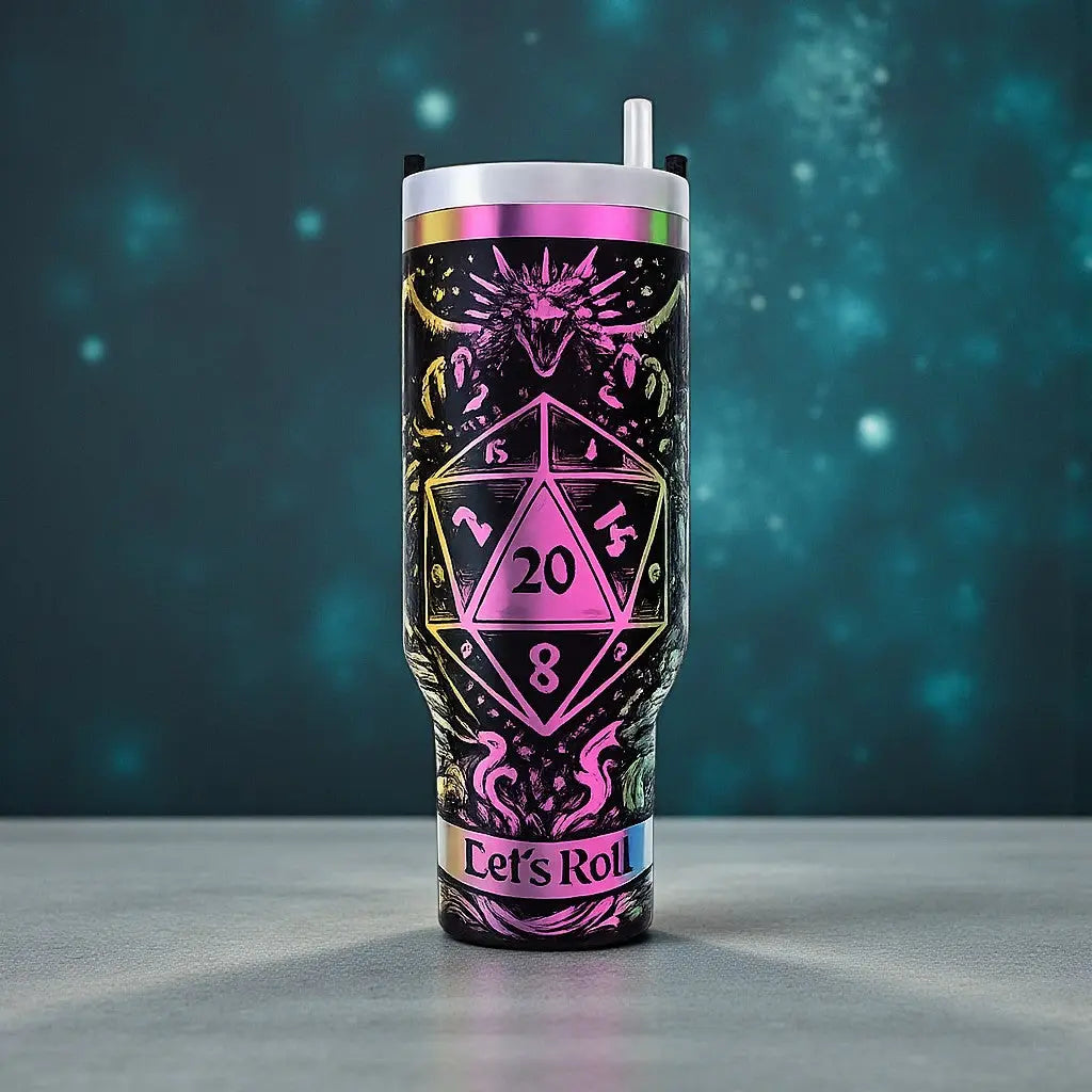🎲 Fantasy “Let’s Roll” 40oz Tumbler with Handle Handmadeohio