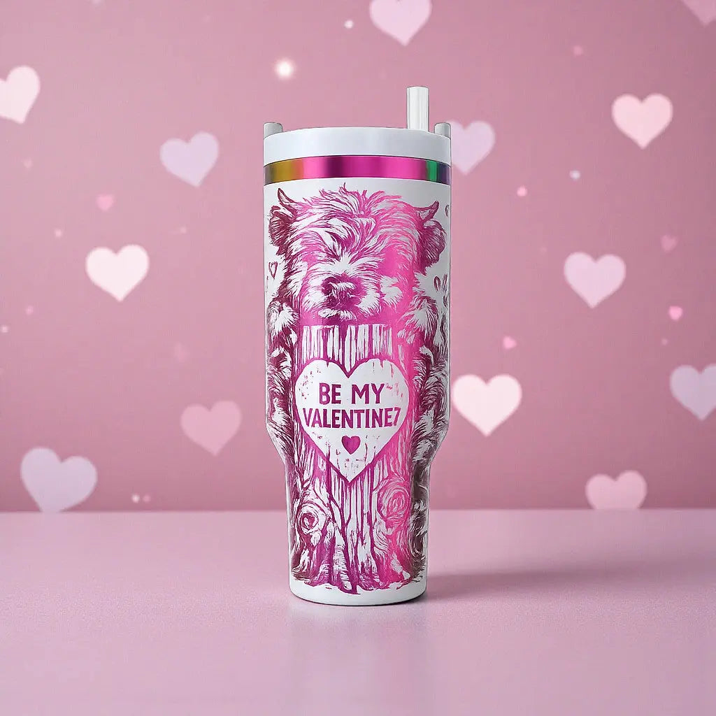 Be My Valentine Cow-Themed 40oz Tumbler with Handle - Handmadeohio